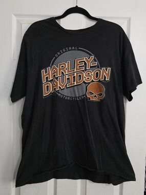 Hunters Moon Harley-Davidson Black Tee with Orange Logo and Skull